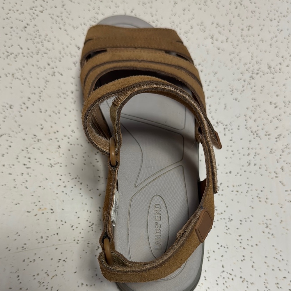 Lands' End Brown Leather Sandals with Velcro Straps